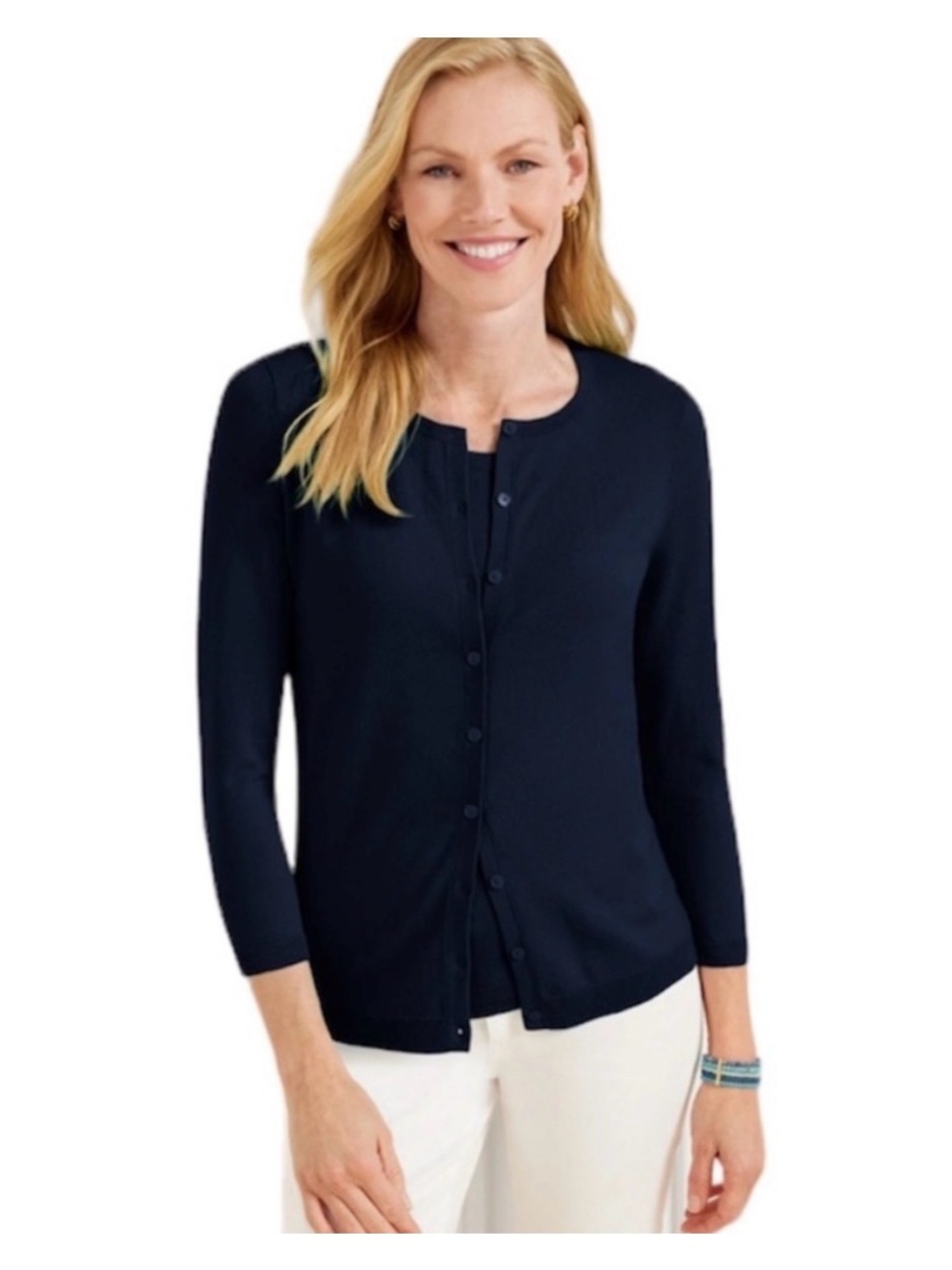 Talbot’s Classic Chraming Cardigan Navy Crewneck Button-Front Women's Sweater